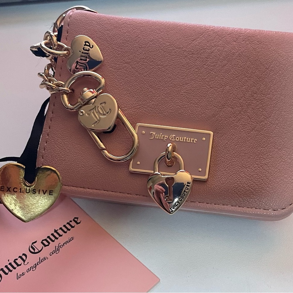 Exclusive! Juicy Couture Gold and Pink Bifold Wallet + Key Holder